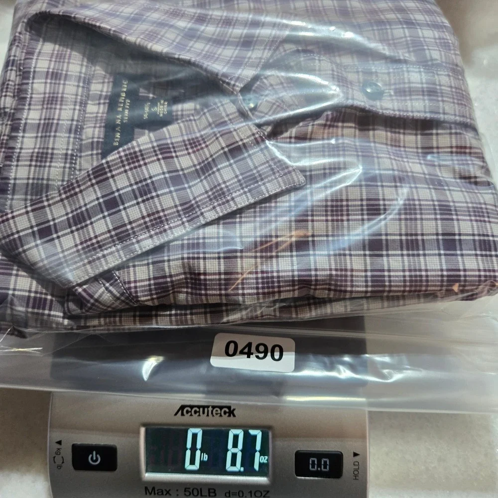 Banana Republic Men's Slim Fit Plaid Button Down Shirt Purple White Cotton Small
